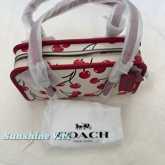 NWT Coach Swing Zip Shoulder Bag W/Cherry Print Leather/Brass/Chalk Multi CZ494 - Picture 3 of 9